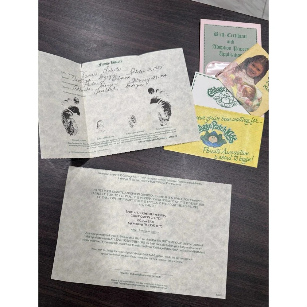 Vintage Cabbage Patch Kids Paperwork Adoption Papers Preemie Twins Birth